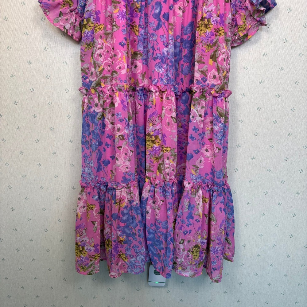 Ivy City Co Rowan Midi Dress 1X Pink Floral Smocked Tiered Cottagecore Vacation - Picture 4 of 12